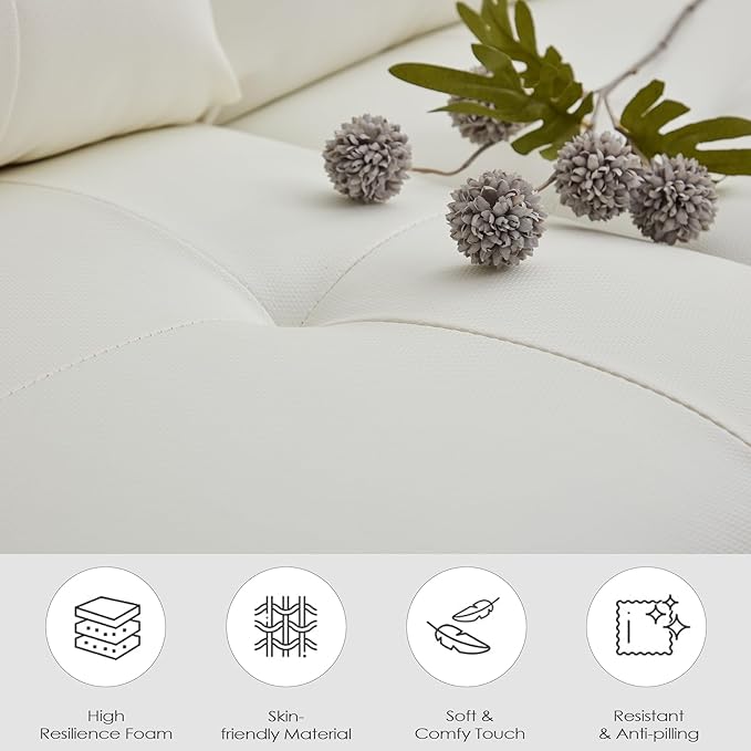 TYBOATLE Accent Chair Comfy Modern Living Room Chair White Leather Reading Accent Chairs Tufted Mid Century Moden Arm Chair Small Salon Chair for Office Bedroom (1, White)