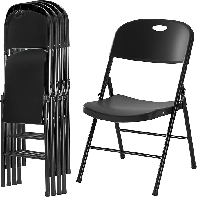 Amazing for less 4-Pack Heavy Duty Plastic Folding Chair, 450 lbs Capacity Foldable Chairs for Indoor Outdoor, Stackable Portable Seating for Party, Wedding, Patio, Backyard, Office (Black)