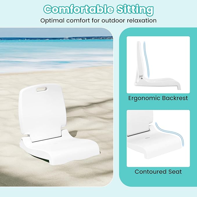 Goplus Poolside Chair for Edge of Pool, Foldable Portable Flip Seat w/Back Support & 2 Handles, Lightweight Outdoor Camping Chair for Stadium, Tailgating, Fishing, Boats, Beach (White, 1 Pack)