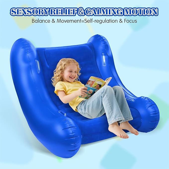 Sensory Rocker Chair for Kids, 42” x 42” x 38” Inflatable Pod Rocking Chair, Air Cloud Rocker, Autistic ADHD Sensory Chairs for Child, Indoor/Outdoor Toddler Rocking Chair – Includes Electric Air Pump