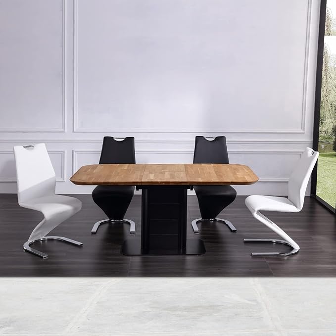 Mermaid Dining Chairs Set of 4, Modern Kitchen Dining Room Armless Upholstered Side Chairs with PU Leather Cushion Seat and Sturdy Metal Legs (4 Black)