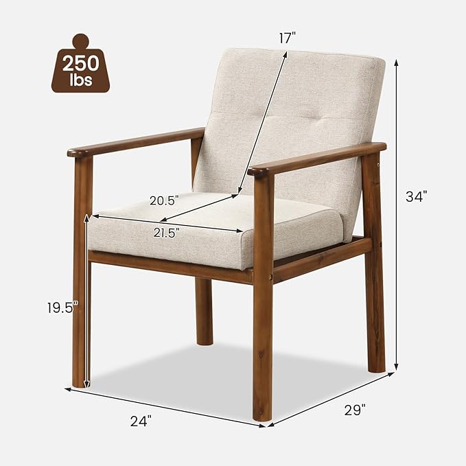 GOFLAME Accent Chair, Mid-Century Modern Armchair with Solid Wood Legs, Soft Cushioned Seat, Upholstered Linen Fabric Leisure Chair for Living Room, Bedroom, Guest Room, Office, Beige