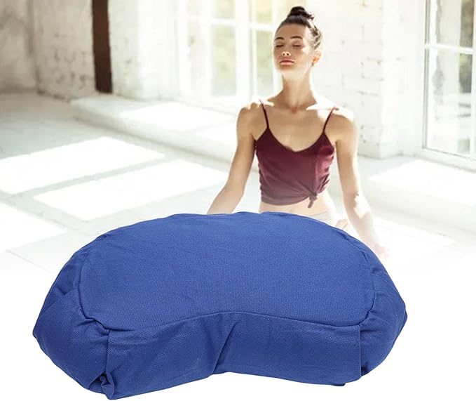 Semme Half Moon Meditation Cushion, Buckwheat Hulls Filled Yoga Pillow with Cotton Cover, for Floor Seating Mat Practice Home Office Outdoor (Dark Blue)