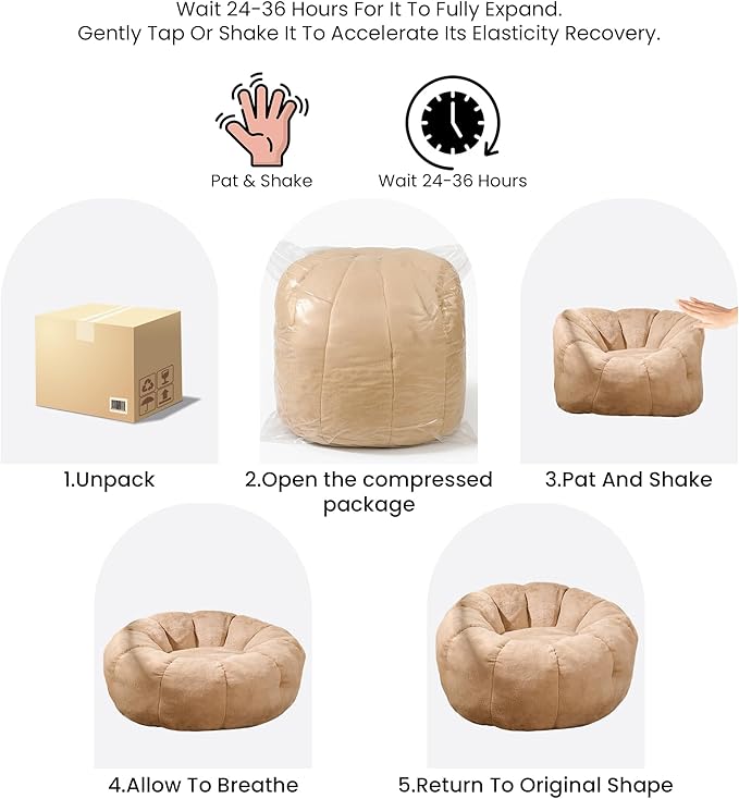 Bean Bag Chairs for Adults, Teens Beanbag Reading Chair with Petal Arm Rest, Comfy Faux Fur Fluffy Bean Bag for Youth Living Room, Bedroom, Dorm, Game - Taupe, Large, Low Support