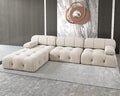 JACH L-Shaped Sectional Couch, 104'' Minimalist Velvet Floor Sofas Couches, Mid-Century Modular Sectional Sofa with Reversible Chaise Ottoman for Living Room, Apartment (3-Seat, 1 Ottoman, Beige)