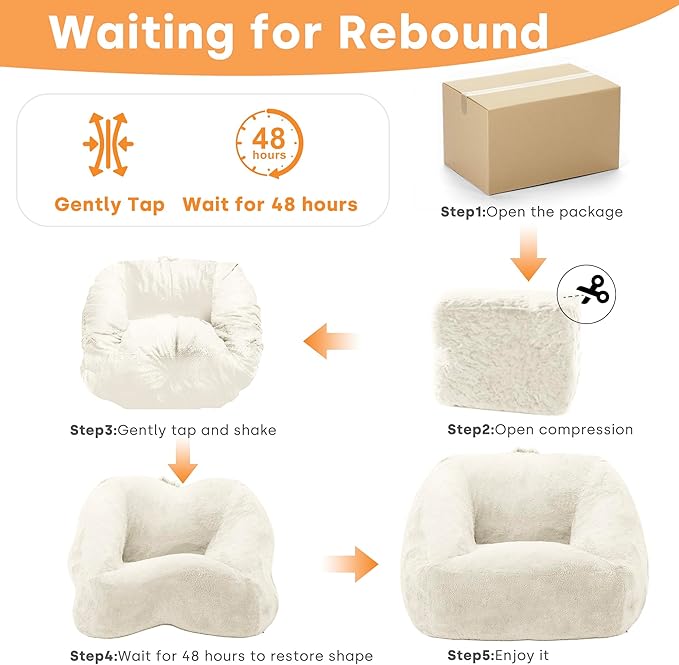 COSIEST Bean Bag Chair, Big Comfy Couch with Armrests, Furry Beanbag Chair with Foam Filler for Adults & Kids, Stuffed Accent Sofa for Reading, Lounge Floor Sofa for Living Room, Bedroom, Cream