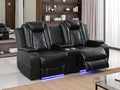 Dekmxas Power Reclining Loveseat Set, Living Room Furniture Sets, Black Breathing Leather Power Recliner Sofa Lovseat with 2 Recliner Seats/LED Light/Cup Holders/Storage Console for Living Room/Rv Car
