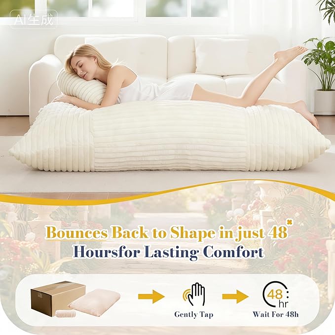 5 in 1 Bean Bag Chair with A Roll Pillow,Giant Bean Bag Chairs for Adults,Ultra Soft & Machine Washable Cover,Convertible Sofa Bed Floor Couch Lounger for Living Room,Bedroom
