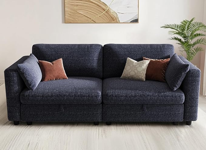 KKL Modular Sectional Sofa Couches for Living Room, 79" Loveseat Couch Down Filled Sectional Sofa with Adjustable Backrest, Oversize Cloud Deep Couch 2 Seater with Comfy Cushion, Chenille, Blue