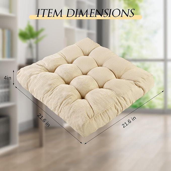 LYLNBYWK Meditation Floor Cushions, Thickened Floor Pillow for Adults, Large Square Pillows Seat Cushion for Tatami Living Room Yoga, Memory Sponge Block Added, 22x22 Inch, Beige