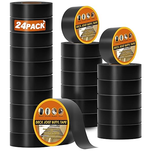 JOAPRIL 24 Pack Joist Tape for Decking, 2" x 50' Weather-Resistant Butyl Deck Joist Tape 2 inch, Self Adhesive Joist Deck Tape for Hardwood for Wood Decks Beams Roof