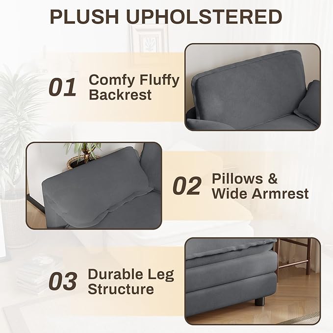 DAMAIFROM Oversized Chaise Lounge Chair Indoor with Ottoman, Firm Solid Wood Frame with Long Service Life Chenille Oversized Lounge Reading Chair for Study Room - Grey