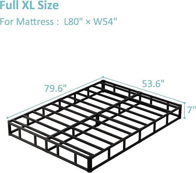 Upcanso 7 Inch Full XL Box Spring, Metal Boxspring Full XL Size with Fabric Cover, Heavy Duty Mattress Foundation, Noise-Free, Easy Assembly