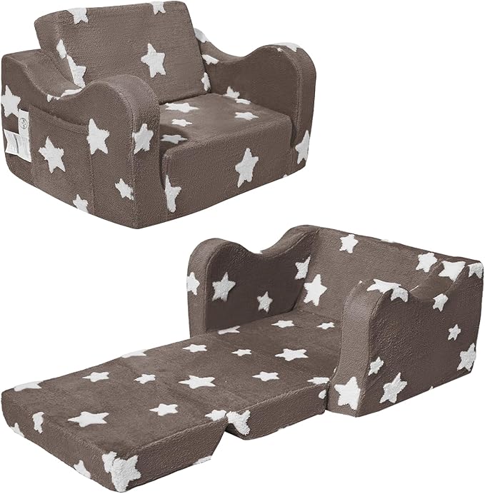 Toddler Couch, Kids Couch for Toddler Fold Out, 2-in-1 Convertible Kid Sofa to Lounger Bed for Girls and Boys, Ideal for Reading Sleeping Gaming Decor (Brown)