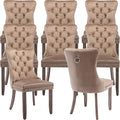 YeahFurn Espresso Brown Mid Century Modern Dining Chairs Set of 8, Velvet Upholstered Kitchen & Dining Room Chairs with Nailhead Trim & Solid Wood Legs, Elegant Sillas De Comedor (Coffee, 8 Pcs)