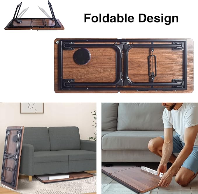 wishacc 28.7" Extra Large Adjustable Laptop Desk Stand with Phone Mount, Wooden Desktop, Portable Design