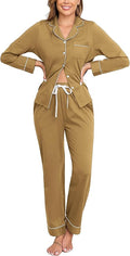 Veseacky 100% Cotton Pajamas for Women Set Long Sleeve Button Down Sleepwear Soft Pjs Lounge Sets with Pockets XS-XXL