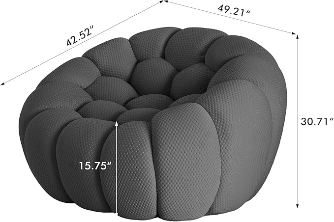 JACH 49.21'' Modern Lazy Bubble Sofa, Oversized Bubble Couch Chair, Upholstered Mesh Fabric Bubble Sofa, 3D Honeycomb Shape Curved Couch for Living Room/Office/Apartment/Small Space (Grey)