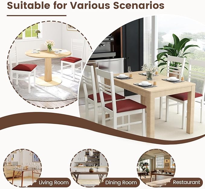 Giantex Wooden Dining Chairs Set of 4, Armless Kitchen Chairs w/Slat Backrest, Upholstered PU Seat, Rubber Wood Frame, Modern Dinette Furniture Set for Dining Room, Living Room