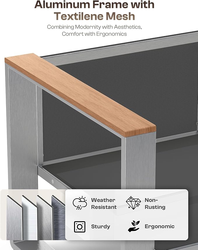 ComfCove Outdoor Aluminum 3-Seat Sofa, Modern Patio Patio Furniture with Wide Seat and Thick Cushions, All-Weather Oversized Couch for Deck, Porch