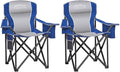SAILARY Camping Chair Heavy Duty High Back Folding Chair with Cup Holder, 450lbs Capacity, Padded Seat, Cooler Bag & Storage Pocket, Portable for Outdoor, Beach, Fishing, Sports, 2 Pack Blue