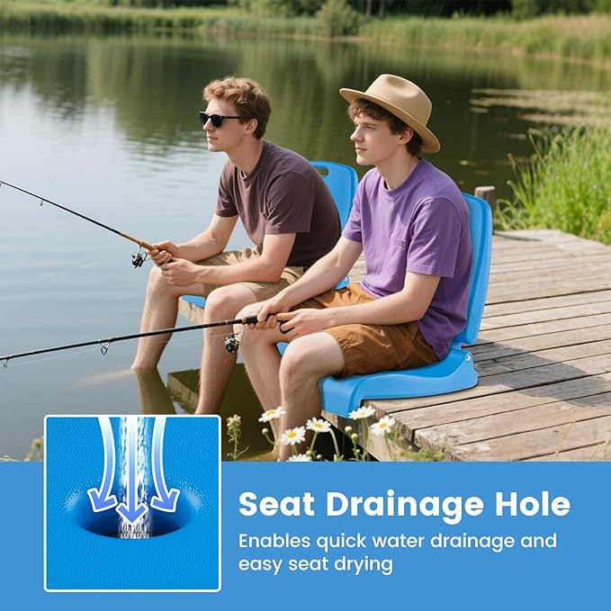 Goplus Poolside Chair for Edge of Pool, Foldable Portable Flip Seat w/Back Support & 2 Handles, Lightweight Outdoor Camping Chair for Stadium, Tailgating, Fishing, Boats, Beach (Blue, 2 Packs)
