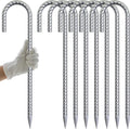 AAGUT Rebar Stakes 16 Inch J Hook Heavy Duty 8 Pack, 3/8 Inch Galvanized Metal Steel Ground Anchors Chain Link Fence Stakes for Camping Tent, Inflatables, Yard Decorations, Canopies & Swing Sets
