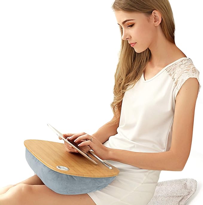 Multifunction Laptop Desk, Portable Lap Desk with Cushion, 3 in 1 Bed Table for Home Office Outdoor Use, Soft Cloth Cover and Durable MDF Board for 14 Inch Laptops (Grey)