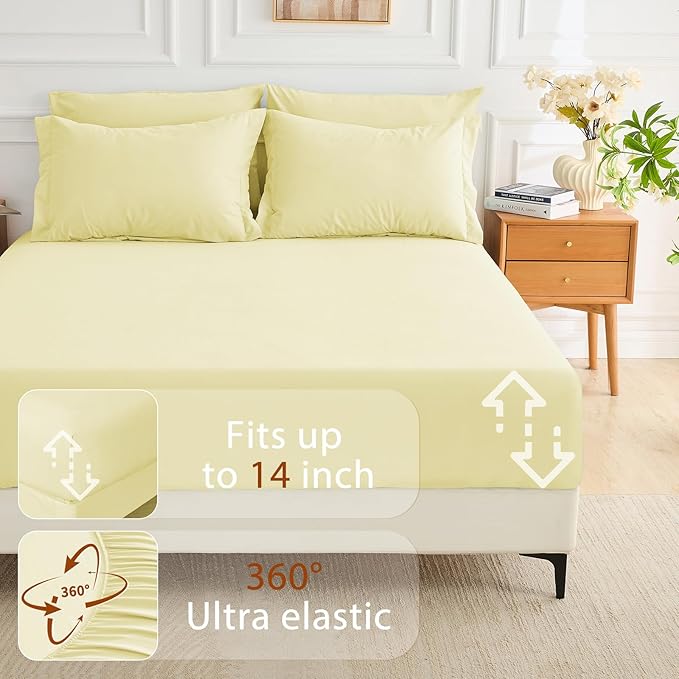 MUXHOMO 5 Pieces Twin XL Comforter Set, Soft Bed in a Bag Twin XL Size, All Season Bedding Set with Comforter, Flat Sheet, Fitted Sheet, Pillowcases & Shams, Cream Yellow