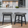 RNKSFX Counter Height Bar Stools Set of 2 for Kitchen Counter Farmhouse Modern Barstools with Faux Leather Upholstered Backless Seat and Solid Wood Legs 24 inch Bar Chairs, Grey + Black