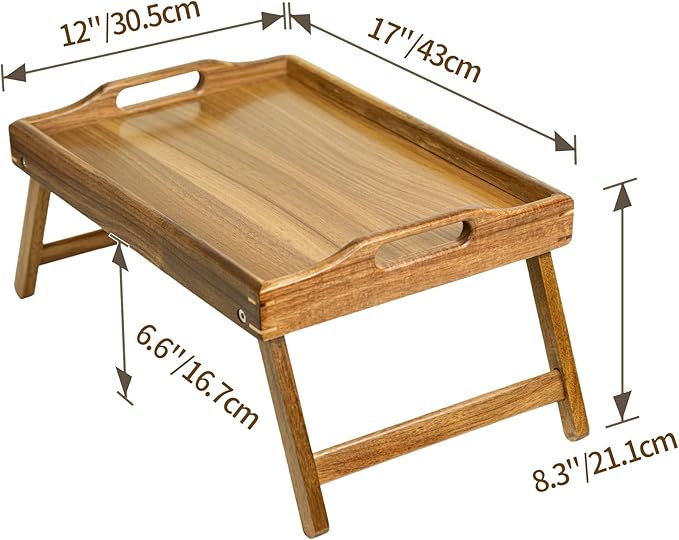 Utoplike Acacia Bed Tray for Eating, Breakfast Trays with Foldable Legs for Bed, Wood Folding Serving Table for Sofa