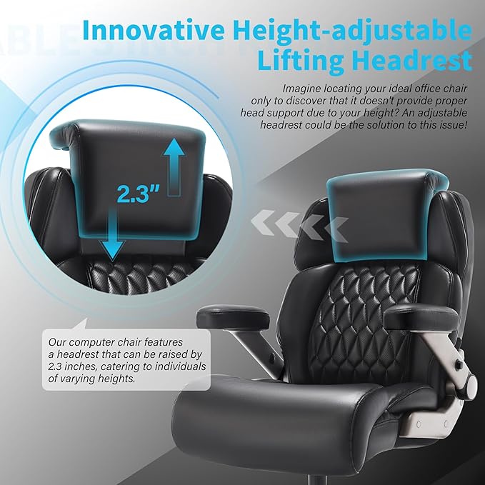 Big and Tall Office Chair 700lbs - Adjustable Headrest&Lumbar Support, 3D Flip Arms, Large Wheels &Heavy Duty Metal Base, Ergonomic High Back Computer Chair Desk Chair, Thick Padded Extra Wide Seat