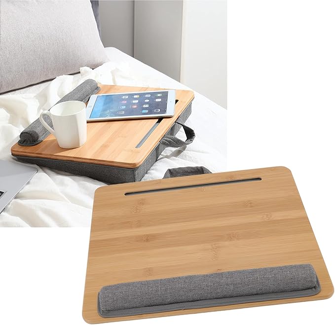 Laptop Table Lap Desk, Multifunction Bed Tray with Soft Cushion, Ergonomic Angle Design for Reading Writing Playing, Lightweight Portable Laptop Stand for Bed Sofa Office