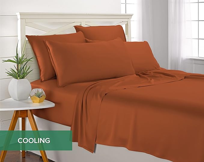Pure Bamboo California King Sheets, Genuine 100% Organic Viscose Derived from Bamboo Bed Sheet Set, Soft & Cooling, Double Stitching, 2 Year Quality Promise (California King, Terracotta)