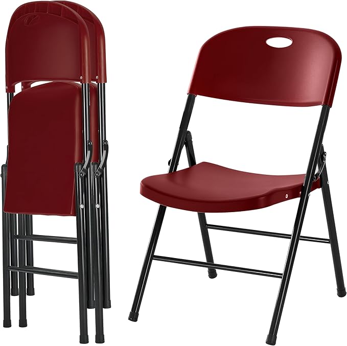 Amazing for less 2-Pack Heavy Duty Plastic Folding Chair, 450 lbs Capacity Foldable Chairs for Indoor Outdoor, Stackable Portable Seating for Party, Wedding, Patio, Backyard, Office (Red)