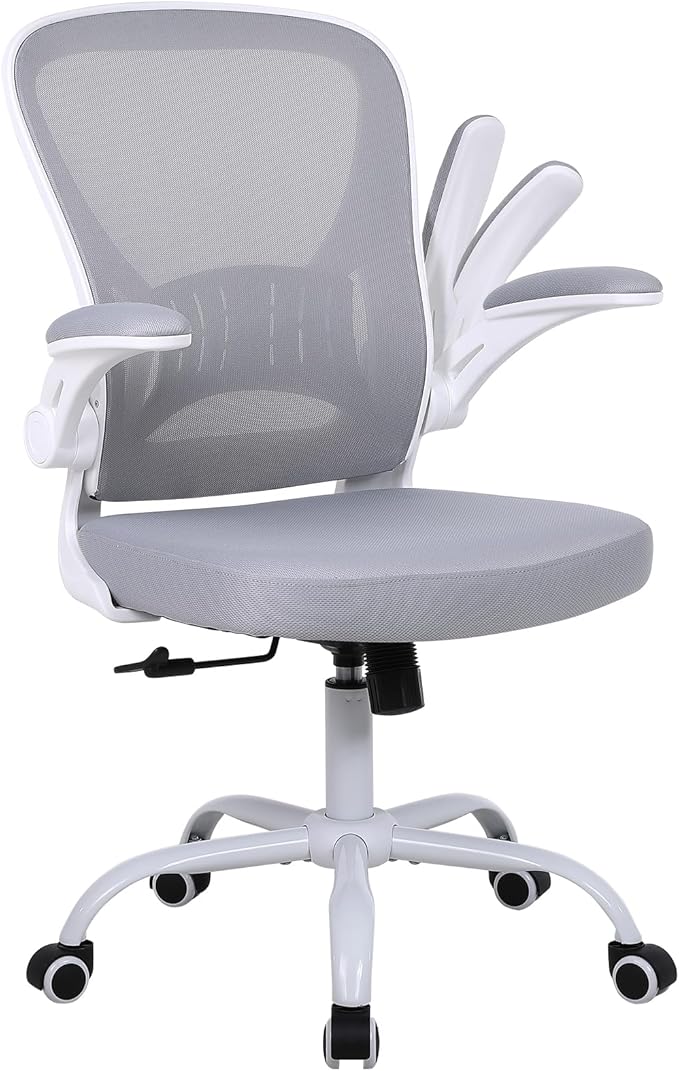 Youhauchair Mesh Office Chair, Ergonomic Home Office Desk Chairs with Flip-up Arms and Lumbar Support, Height Adjustable, Grey