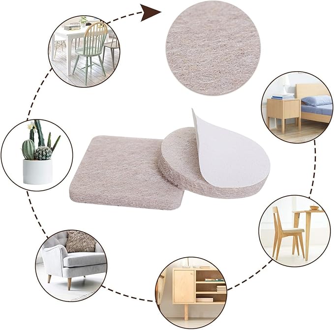 Yelanon Felt Furniture Pads -60 Pcs Premium Felt Pads for Chair Legs Furniture, Floor Protectors for Hardwood Floors, Beige