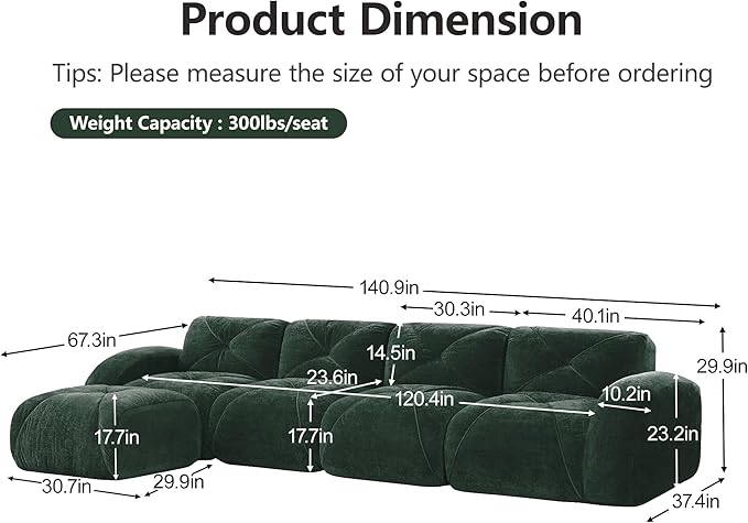 Modular Sectional Sofa with Free Combination,Oversized Boneless Floor Couch for Living Room & Lounge,Velvet 4-Seater Sectional Couch with Ottoman,No Assembly Needed