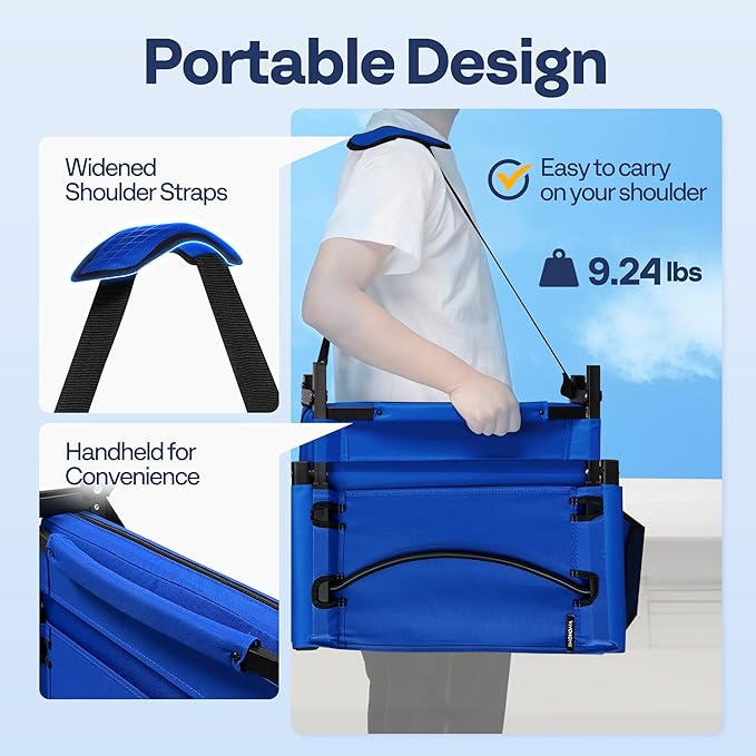 VIVOHOME Height Adjustable High Back Stadium Seat with Back Support and Cushion, Portable Bleacher Chair with Cup Holder and Shoulder Strap, Blue