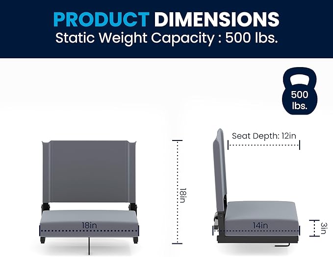 Flash Furniture Grandstand Portable Stadium Seat for Bleachers or Benches, Folding Padded Stadium Chair with Carrying Handle, 500 lb. Weight Capacity, Gray