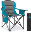 LANMOUNTAIN Oversized Padded Camping Chairs for Adults,Heavy Duty Support 400 Lbs,Folding Portable Lawn Chair w/Cup Holder,Cooler Bag,Side Pocket,Perfect for Outdoor Picnic,Hiking(Blue)