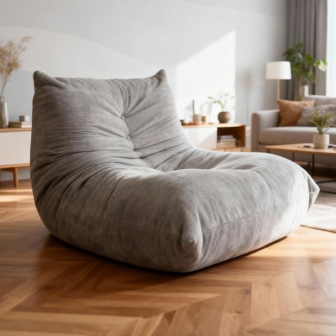 Sytopia Bean Bag Chair, Large Reading Chair for Adults Ultra-Comfy, Corner Floor Sofa 40D Foam, Togo Sofa Furniture for Living Room Bedroom Gaming, Urban Grey