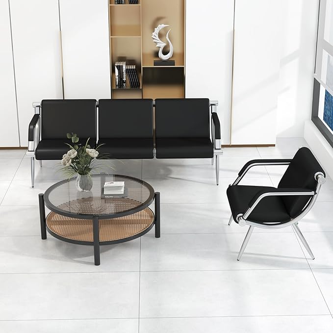 Kinfant Waiting Room Chair- Office Reception Furniture with Armrest and PU Leather Cushion, Office Guest Chair for Waiting Room Airport Hospital Bank Lobby, Black(1 Seat+3 Seat)