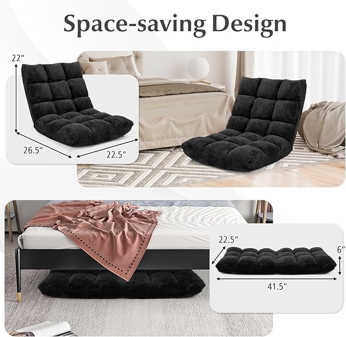 ARLIME Adjustable Floor Chair, 14-Position Lazy Sofa Chair with Back Support & Thick Padding, Portable Foldable Floor Couch for Adults, Kids, Use in Bedroom, Living Room, Home Theater (Black)