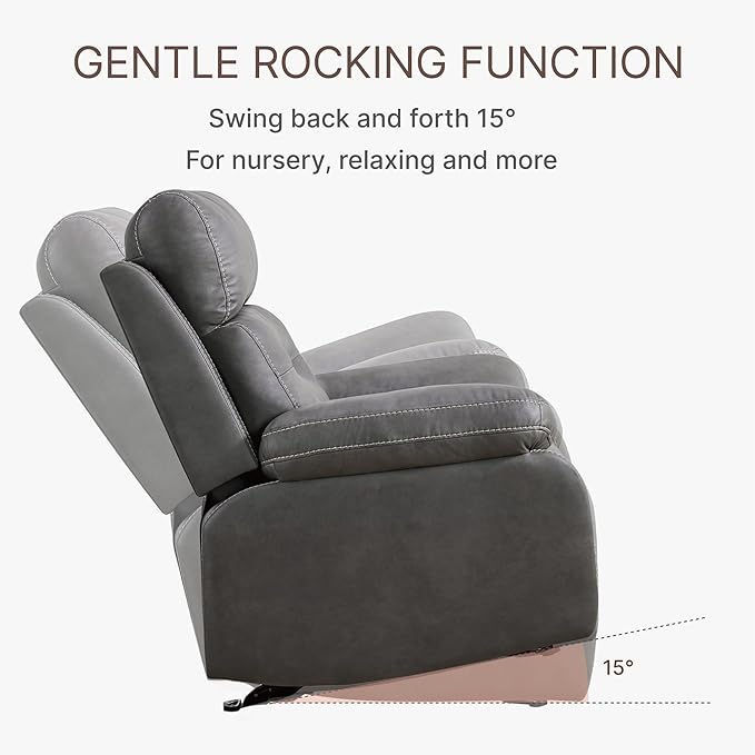 KISLOT Leather Recliner Chair Manual Sofa Rocker for Adults with Overstuffed Arm for Living Room Bedroom Home Theater Seating