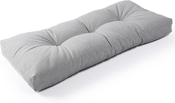 SUNROX LokGrip Non Slip Tufted Memory Foam Bench Cushion, FadeShield Water Resistant Durable Thicken Outdoor/Indoor Bench Seat Pads 42x16x4 inch, Heather Grey