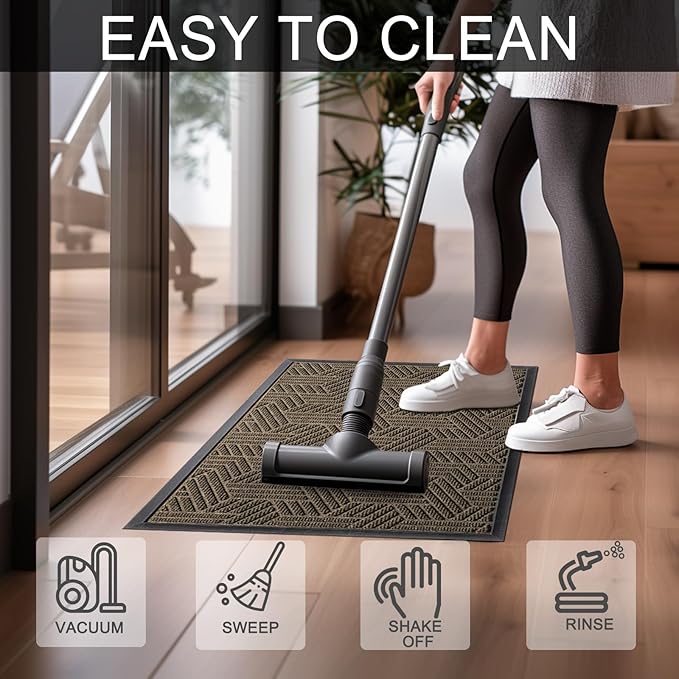 XADP Front Door Mat 47"x32" Indoors Outdoors Welcome Mats, Waterproof Non-Slip Rubber Backing Heavy Duty Doormat Outside Entrance, Low Profile Entryway Rugs Floor Mat for Patio, Pattern B Brown