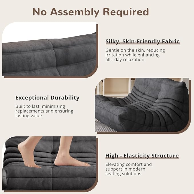 Bean Bag Chair - Corner Sofa, Fireside Chair Bean Bag Sofa Large Bean Bag Chair for Adults,Fireside Floor Couch for Living Room, Bedroom, Gaming (Yellow, Single) (Dark Gray, Loveseat)