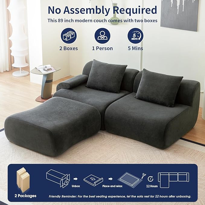 Cloud Couch Sectional,114"-Boneless Couch in a Box,Upholstered Couches for Living Room Bedroom with L-Shape Chaise,Modern Comfy Sofa-Cool Gray Couches,No Assembly Required