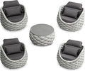 Erotr Front Porch Furniture 5 Piece Set: Aluminum Woven Rope Patio Conversation Sofa Set - Assembled Accent Chair Modern - Cushioned Armchair Couch Set for 400 lbs Deck Backyard Poolside Garden Hotel